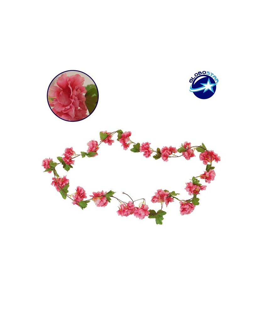 GloboStar® 09021 Τεχνητό Κρεμαστό Φυτό Διακοσμητική Γιρλάντα Μήκους 2.2 μέτρων με 18 X Άνθη Κερασιάς Φούξια